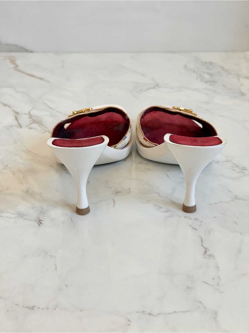 2002 Murakami Louis Vuitton White Multicolor Monogram Gold Buckle Mules - Picture 6 of 8